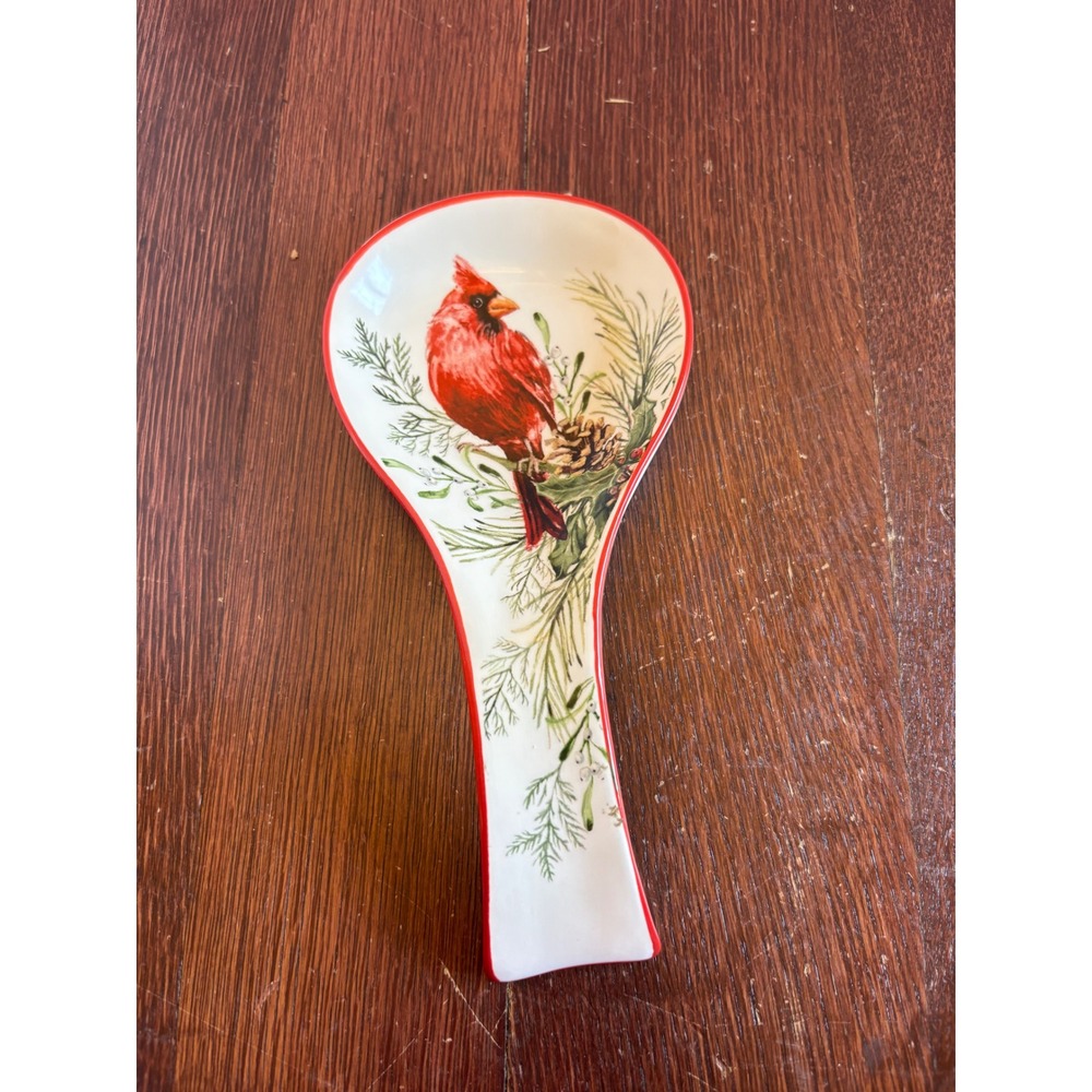 Cracker Barrel Red Cardinal Stoneware Spoon Rest Christmas Winter Bird Decor
